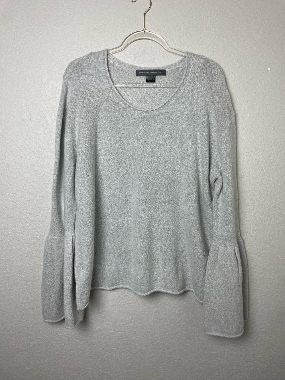 French Connection Heather Gray Bell Sleeve Crewneck Sweater Size L